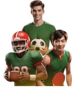 Football player in a green kit holding a ball, sportsbook tile